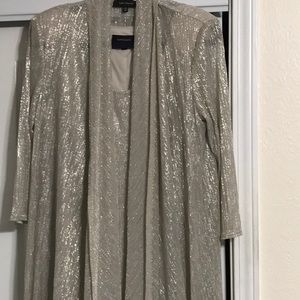 2 piece dress, lined, gold color, sleeveless, size 14; new with tags